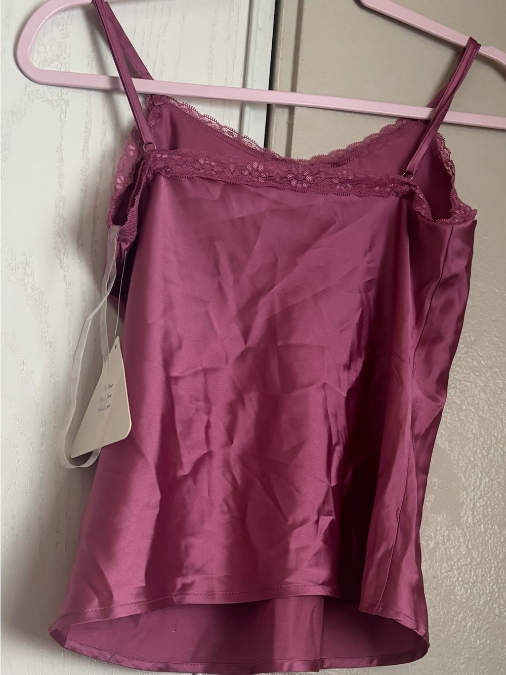 Lace Trim Spaghetti Strap Cami - Raspberry Pink - Picture 2 of 3